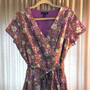 Beautiful Lands End Knee-Length Floral Surplice Cotton Dress Size 14